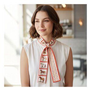 Tigerstars Orange Horse Frame Pattern Print Silk Feel Twilly Skinny Scarf